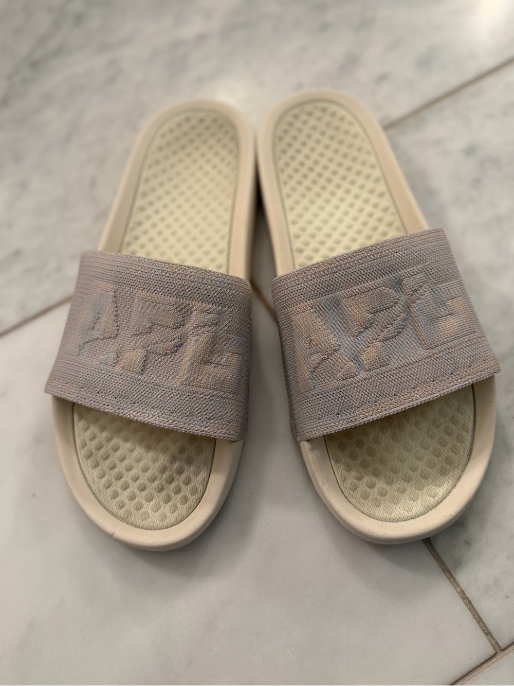 APL Grey & Beige Slide Sandals with Embossed Strap